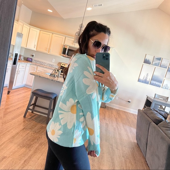 Daisy Girl Distressed Aqua Sweater - Picture 3 of 9